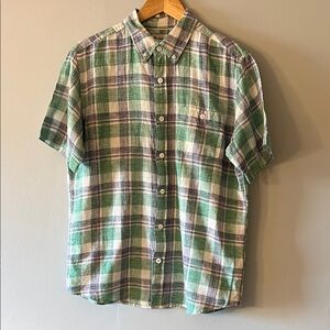 Men’s Green Plaid Short-Sleeve Button-Down Shirt perfect for Easter